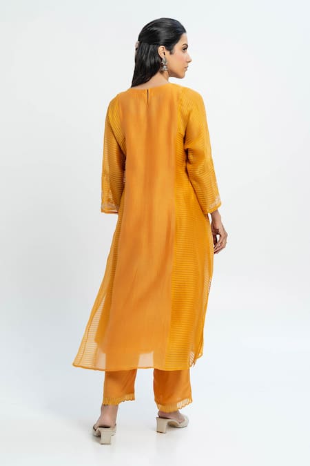 Pants And Pajamas Chanderi Embroidered Long Kurta 
