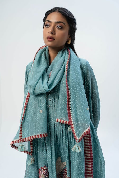 Shop Pants And Pajamas Blue Chanderi Embroidery Printed Kurta Set at Aza Fashions Shop_Pants And Pajamas_Blue Chanderi Embroidery Printed Kurta Set _at_Aza_Fashions