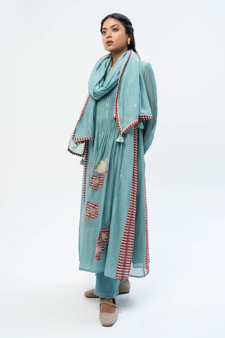 Pants and Pajamas Chanderi Printed Kurta Set 