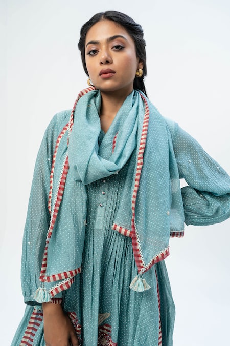 Shop Pants And Pajamas Blue Chanderi Embroidery Printed Kurta Set Online at Aza Fashions Shop_Pants And Pajamas_Blue Chanderi Embroidery Printed Kurta Set _Online_at_Aza_Fashions