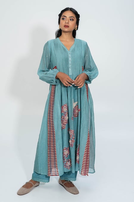 Pants and Pajamas Printed Chanderi Kurta Set 