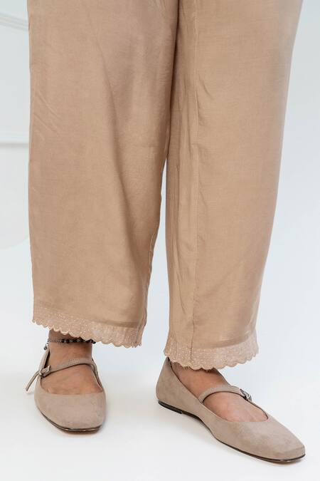 Buy Pants And Pajamas Beige Chanderi Embroidery Round Neck Printed Kurta Set Online at Aza Fashions Buy_Pants And Pajamas_Beige Chanderi Embroidery Round Neck Printed Kurta Set _Online_at_Aza_Fashions