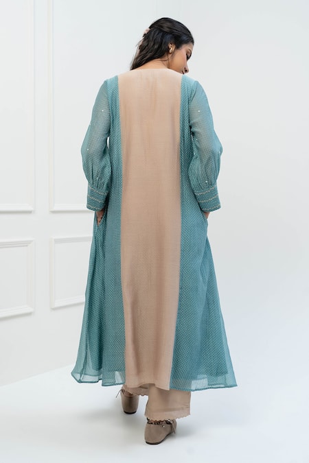 Shop Pants And Pajamas Beige Chanderi Embroidery Round Neck Printed Kurta Set at Aza Fashions Shop_Pants And Pajamas_Beige Chanderi Embroidery Round Neck Printed Kurta Set _at_Aza_Fashions