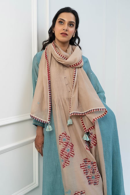 Pants and Pajamas Pink Chanderi Embroidered Stole 