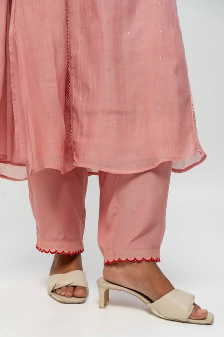 Shop Pants And Pajamas Pink Chanderi Embroidery Round Neck Kurta Set Online at Aza Fashions Shop_Pants And Pajamas_Pink Chanderi Embroidery Round Neck Kurta Set _Online_at_Aza_Fashions
