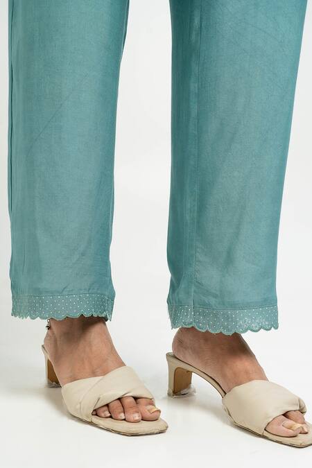 Shop Pants And Pajamas Blue Chanderi Embroidery V-neck Kurta Set Online at Aza Fashions Shop_Pants And Pajamas_Blue Chanderi Embroidery V-neck Kurta Set _Online_at_Aza_Fashions