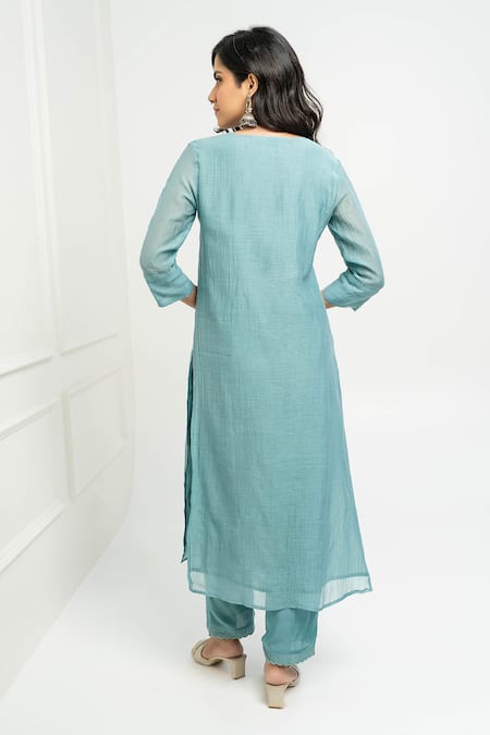 Pants And Pajamas Chanderi Embroidered Long Kurta 
