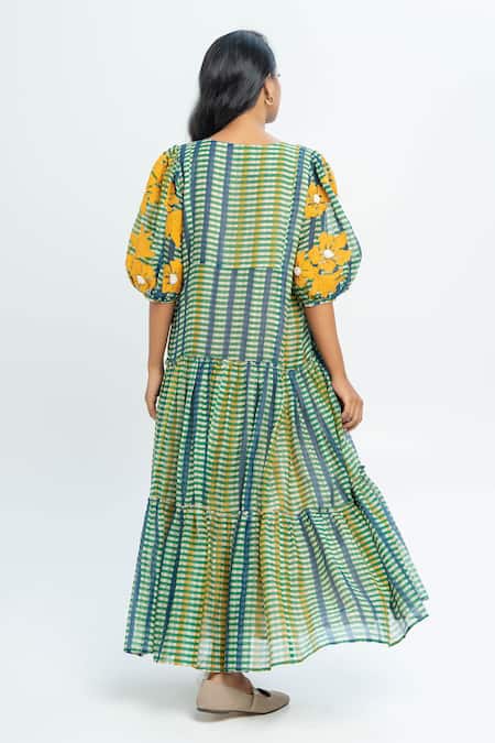 Shop Pants And Pajamas Multi Color Chanderi Round Neck Maxi Dress at Aza Fashions Shop_Pants And Pajamas_Multi Color Chanderi Round Neck Maxi Dress _at_Aza_Fashions