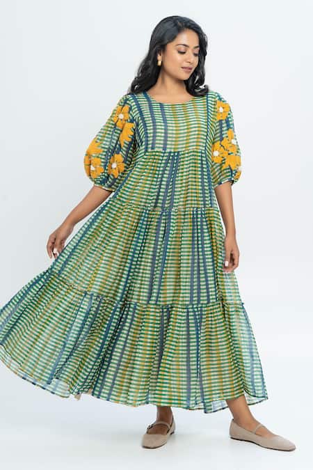 Pants and Pajamas Multi Color Chanderi Maxi Dress 