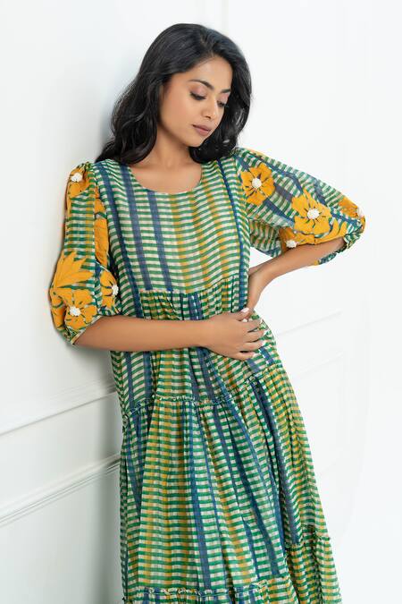 Pants And Pajamas Multi Color Chanderi Round Neck Maxi Dress at Aza Fashions Pants And Pajamas_Multi Color Chanderi Round Neck Maxi Dress _at_Aza_Fashions