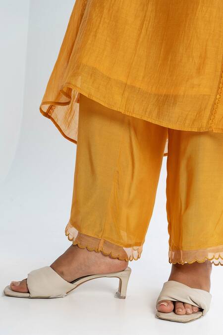 Buy Pants And Pajamas Orange Chanderi Embroidery Round Neck Kurta Set Online at Aza Fashions Buy_Pants And Pajamas_Orange Chanderi Embroidery Round Neck Kurta Set _Online_at_Aza_Fashions