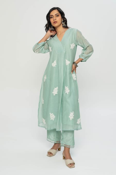 Pants and Pajamas Chanderi Embroidered Kurta Set 