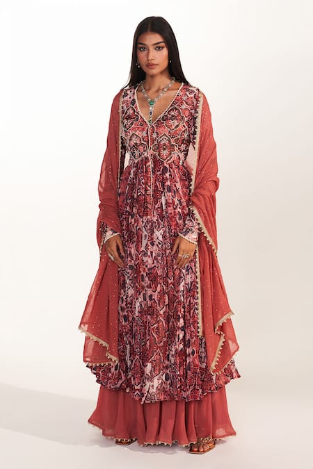 Mustard Moon by Neyha and Vrinda Zahra Rose Anarkali Set 