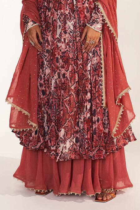 Shop_Mustard Moon By Neyha And Vrinda_Multi Color Georgette Sequins, Beads, Embroidery V-neck Zahra Rose Anarkali Set _Online_at_Aza_Fashions