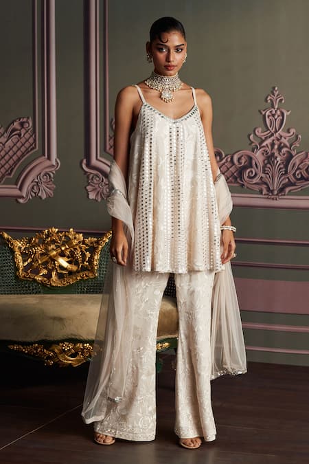 Mustard Moon by Neyha and Vrinda Liva Ivory Georgette Kurta Set 