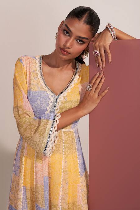 Mustard Moon By Neyha And Vrinda Multi Color Georgette, Modal Embroidery, Lace Asaf Yellow Peplum Kurta Dhoti Set Online at Aza Fashions Mustard Moon By Neyha And Vrinda_Multi Color Georgette, Modal Embroidery, Lace Asaf Yellow Peplum Kurta Dhoti Set _Online_at_Aza_Fashions