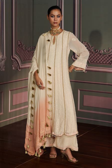 Mustard Moon by Neyha and Vrinda Pariza Biscuit Georgette Kurta Set 