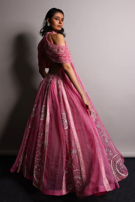 Megha Bansal Candy Pink Kalidar Gown & Cape Set 