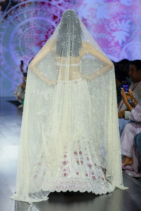 Megha Bansal Ecru Guldasta Moti Lehenga Set 