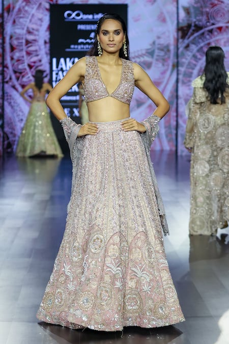 Megha Bansal Rose Gold Embroidered Lehenga Set 