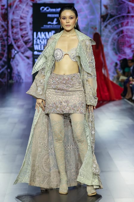 Megha Bansal Rose Gold Beckham Fusion Skirt Set 