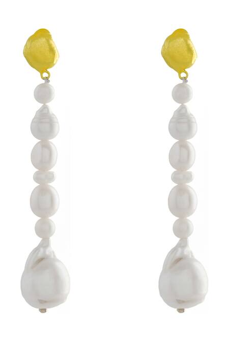 Arvino_Gold Plated Pearls Mishappened Danglers _Online_at_Aza_Fashions