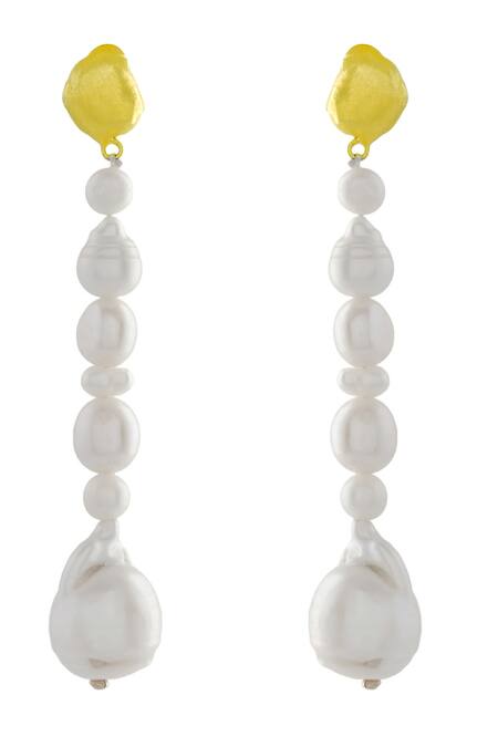 Buy_Arvino_Gold Plated Pearls Mishappened Danglers _Online_at_Aza_Fashions