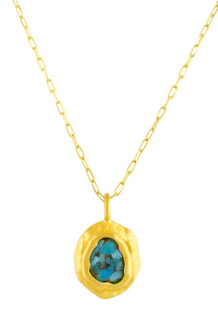 Arvino_Gold Plated Turquoise Mineral Pendant Necklace _Online_at_Aza_Fashions