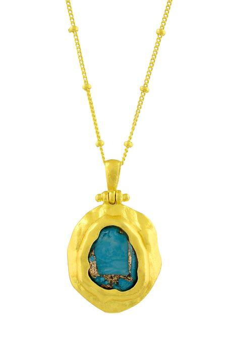 Buy_Arvino_Gold Plated Turquoise Mineral Pendant Necklace _Online_at_Aza_Fashions