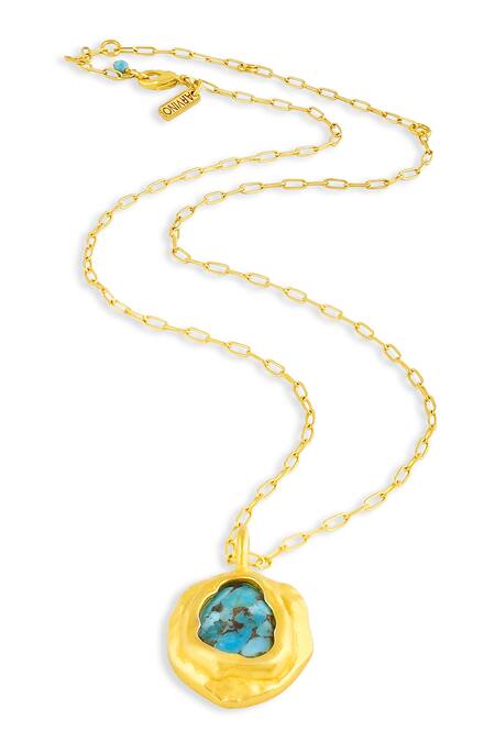 Shop_Arvino_Gold Plated Turquoise Mineral Pendant Necklace _Online_at_Aza_Fashions