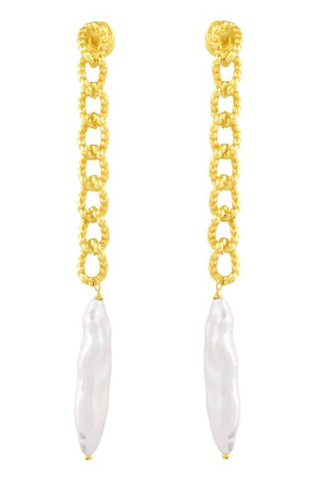 Arvino_Gold Plated Pearls Concord Dangling Earrings _Online_at_Aza_Fashions