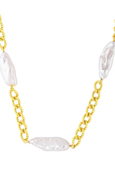 Arvino_Gold Plated Concord Pearl Necklace _Online_at_Aza_Fashions