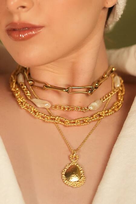 Buy_Arvino_Gold Plated Concord Pearl Necklace _Online_at_Aza_Fashions