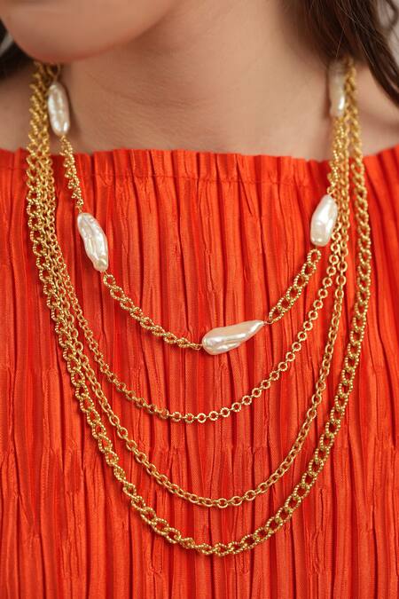 Shop Arvino Gold Plated Concord Pearl Necklace Online at Aza Fashions Shop_Arvino_Gold Plated Concord Pearl Necklace _Online_at_Aza_Fashions