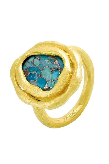 Arvino_Gold Plated Stones Turquoise Ocean Ring _Online_at_Aza_Fashions