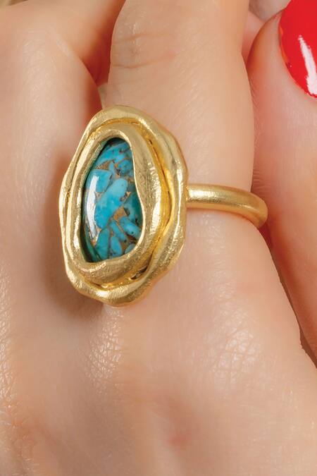 Buy_Arvino_Gold Plated Stones Turquoise Ocean Ring _Online_at_Aza_Fashions