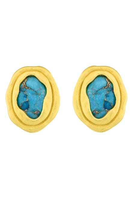 Shop Arvino Gold Plated Stones Turquoise Ocean Studs at Aza Fashions Shop_Arvino_Gold Plated Stones Turquoise Ocean Studs _at_Aza_Fashions