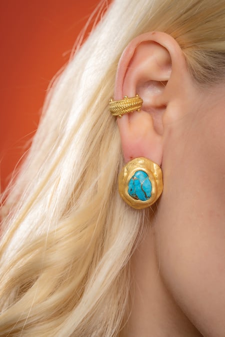 Arvino Gold Plated Stones Turquoise Ocean Studs