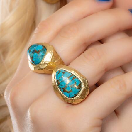 Arvino Gold Plated Stones Turquoise Tide Ring Online at Aza Fashions Arvino_Gold Plated Stones Turquoise Tide Ring _Online_at_Aza_Fashions