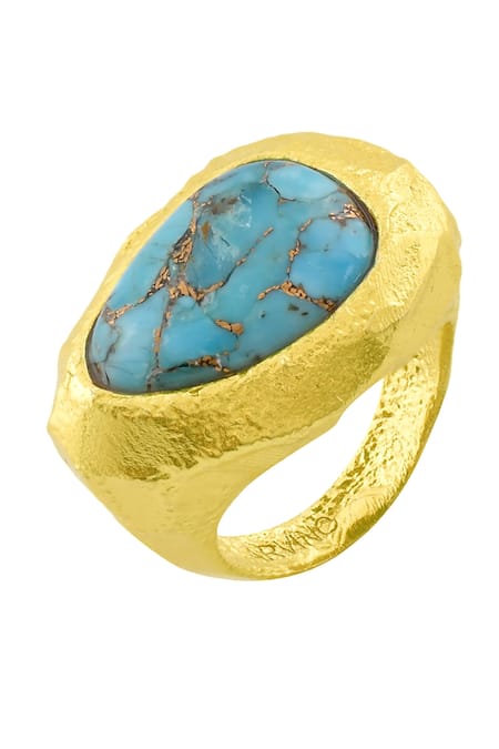 Shop Arvino Gold Plated Stones Turquoise Tide Ring at Aza Fashions Shop_Arvino_Gold Plated Stones Turquoise Tide Ring _at_Aza_Fashions