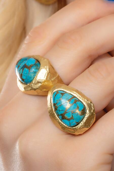 Arvino Gold Plated Stones Turquoise Tide Ring at Aza Fashions Arvino_Gold Plated Stones Turquoise Tide Ring _at_Aza_Fashions