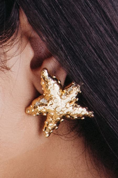 Shop_Arvino_Gold Plated Seaside Starfish Stud Earrings _Online_at_Aza_Fashions