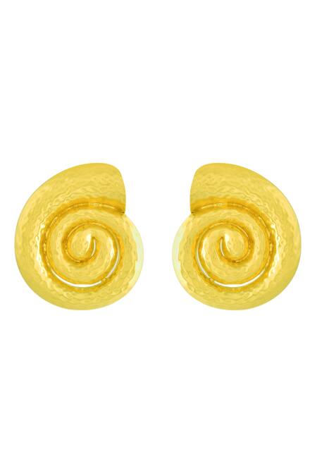 Arvino Gold Plated Coral Shell Studs Earrings at Aza Fashions Arvino_Gold Plated Coral Shell Studs Earrings _at_Aza_Fashions