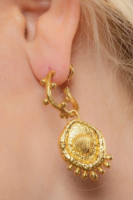 Buy_Arvino_Gold Plated Morsel Shell Danglers _Online_at_Aza_Fashions