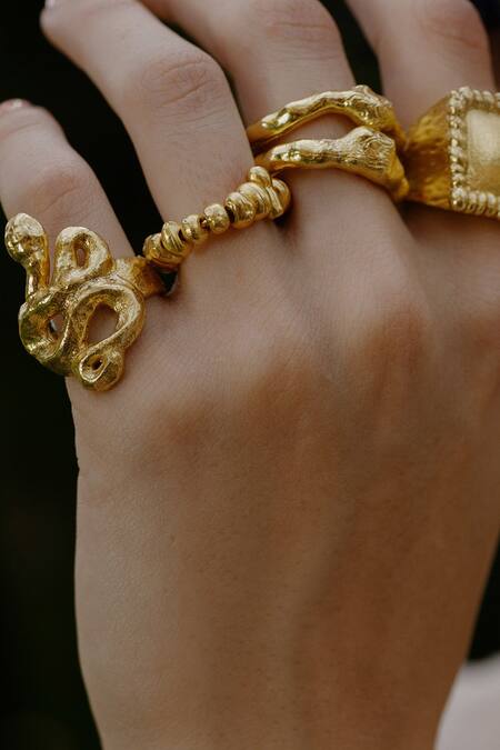 Buy_Arvino_Gold Plated Twist Of Fate Ring _Online_at_Aza_Fashions