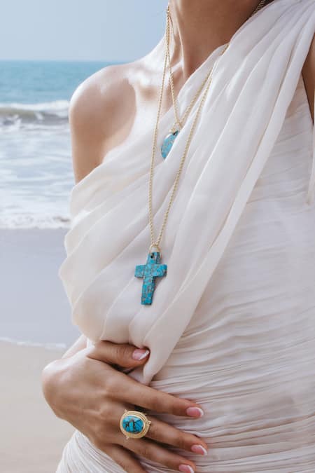 Arvino Gold Plated Turquoise Faith Cross Necklace 