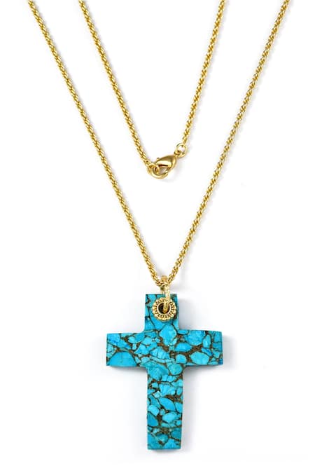 Arvino_Gold Plated Turquoise Faith Cross Necklace _Online_at_Aza_Fashions