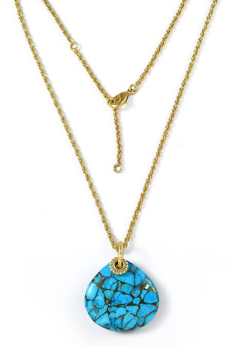 Arvino_Turquoise Medallion Pendant Necklace _Online_at_Aza_Fashions