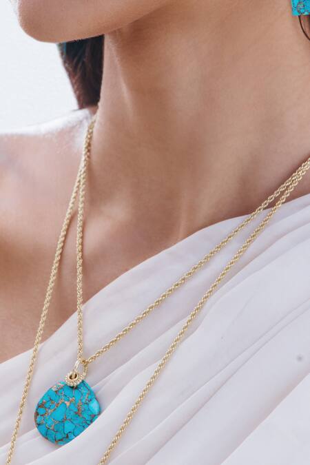 Buy Arvino Turquoise Medallion Pendant Necklace Online at Aza Fashions Buy_Arvino_Turquoise Medallion Pendant Necklace _Online_at_Aza_Fashions