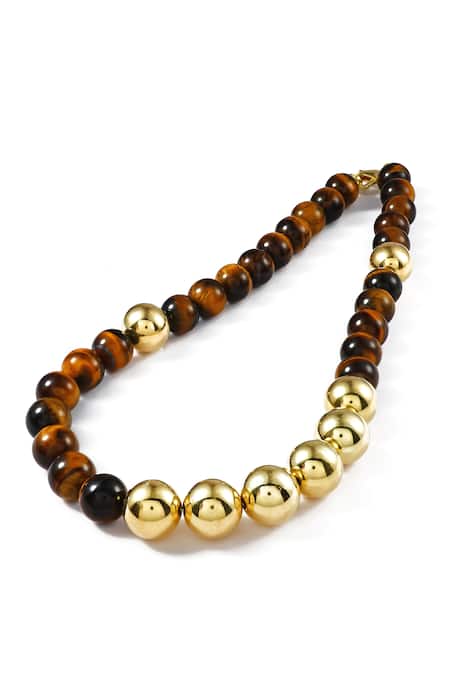 Arvino_Gold Plated Tigers Eye Balance Necklace _Online_at_Aza_Fashions